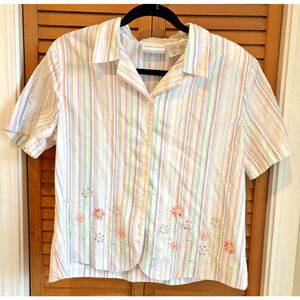 Alfred Dunner Size 16P Petite Floral Button Up Blouse Easter Spring Pastel